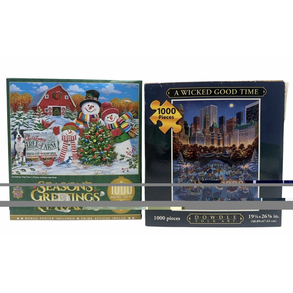Lot of 2 Christmas 1000 Piece Jigsaw Puzzles MasterPieces & Dowdle